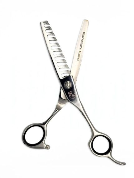 VG10 10T polished thinning and texturizing chunker scissors open view for professional hairdressers